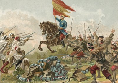 Heldhaftigheid van generaal Prim bij Castillejos, Marokko, 1859 door Spanish School