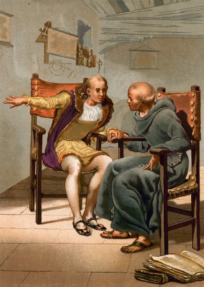 Ontmoeting tussen Columbus en P Marchena bij de terugkeer van de eerste reis door Spanish School