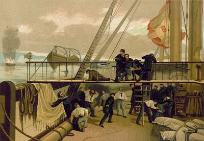 Mendez Nunez gewond tijdens het bombardement van Callao, Peru, 1866 door Spanish School