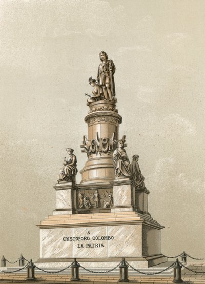 Monument voor Columbus in Genua door Spanish School
