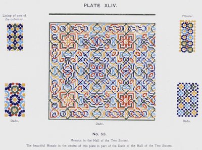 Mozaïeken in de Hal van de Twee Zusters (kleur litho) door Spanish School