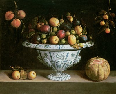 Stilleven van fruit in een blauw-witte kom, c.1630 door Spanish School