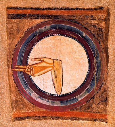 De hand van God, detail van een fresco door de meester van Saint Climent de Taull door Spanish School