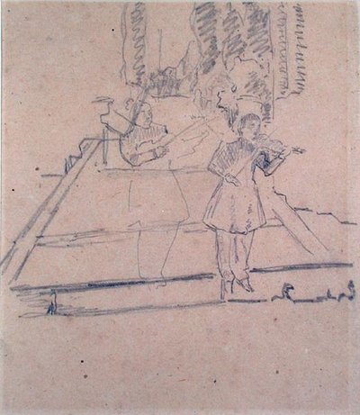 De muzikanten bij de voetlichten, ca. 1910 door Spencer Frederick Gore
