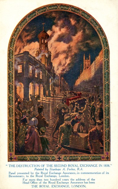 Vernietiging van de tweede Royal Exchange in de City of London door brand door Stanhope Alexander (after) Forbes