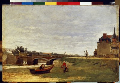 "Landschap met brug" Schilderij van Stanislas Lepine, circa 1870, Hermitage Museum, Sint-Petersburg door Stanislas Victor Edouard Lepine