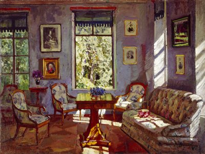 De zitkamer in het landhuis Rozhdestveno, 1916 door Stanislav Julianovic Zukovskij