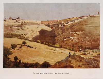 Aquarel door Stanley Inchbold, die de Kidron-vallei afbeeldt, in Jeruzalem, Palestina 1906 door Stanley Inchbold