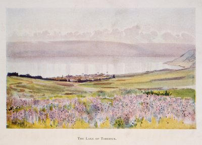Aquarel door Stanley Inchbold, die het Meer van Galilea in Palestina afbeeldt, 1906 door Stanley Inchbold