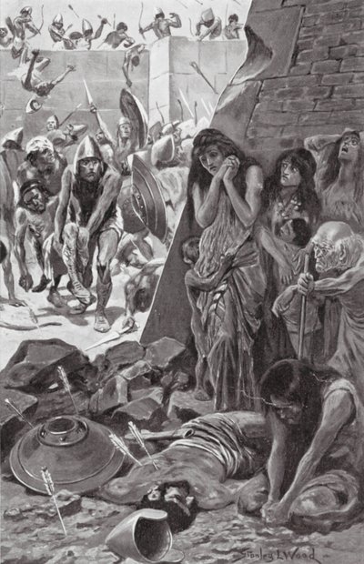 Tyrus belegerd door Nebukadnezar van Babylon door Stanley L. (after) Wood