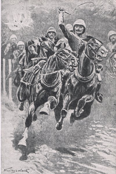 Luitenant Maclaine brengt de kanonnen naar Maiwand, 17 juli 1880, illustratie uit British Battles on Land and Sea, 1915 door Stanley L. Wood