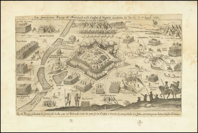 Het beroemde plein van Neuhausel in de grenzen van Hongarije belegerd door Turken op 13 augustus 1663 door Stefano Scolari