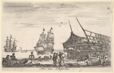 Een ander uitzicht op Amsterdam, een groep van vier mannen staat in het midden, 1647 door Stefano della Bella