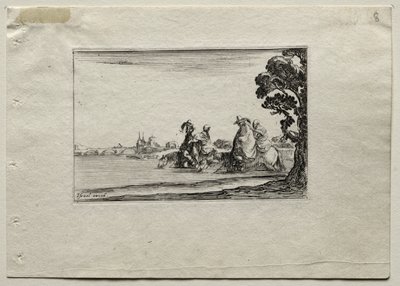 Caprices: Ridders die hun paarden in een rivier drenken door Stefano della Bella