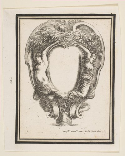 Cartouche met eend en nimfen door Stefano della Bella