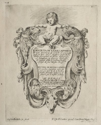 Collectie van verschillende caprices en nieuwe ontwerpen van cartouches en ornamenten door Stefano della Bella
