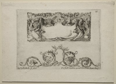 Collectie van verschillende caprices en nieuwe ontwerpen van cartouches en ornamenten: nr. 16 door Stefano della Bella