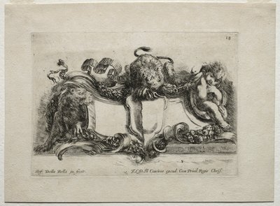 Collectie van verschillende caprices en nieuwe ontwerpen van cartouches en ornamenten: Nr. 18 door Stefano della Bella