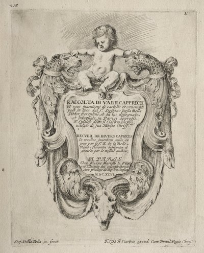 Verzameling van Diverse Caprices en Nieuwe Ontwerpen van Cartouches en Ornamenten: Nr. 1, Titelpagina door Stefano della Bella