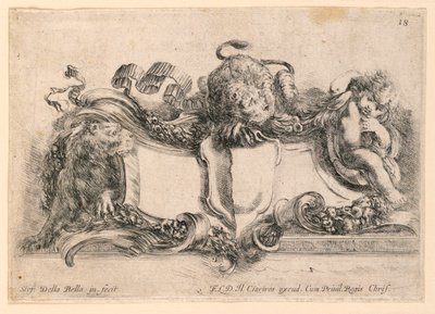 Wapenschild, nr. 18 uit "Raccolta di varii cappriccii et nove inventioni di cartelle et ornamenti" door Stefano della Bella