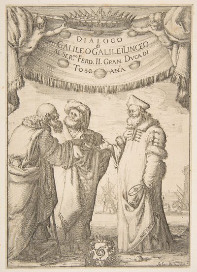 Frontispice voor Dialogo di Galileo Galilei door Stefano della Bella