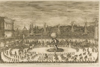 Il mondo festeggiante, balletto a cavallo ter gelegenheid van het huwelijk van Cosimo de Medici met M door Stefano della Bella
