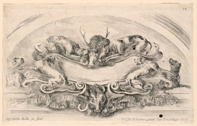 Lunet met Wapenschilden, No. 13 uit "Raccolta di varii cappriccii et nove inventioni di cartelle et ornamenti" door Stefano della Bella