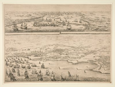 Plan van het beleg van La Rochelle, in 1628 door Stefano della Bella