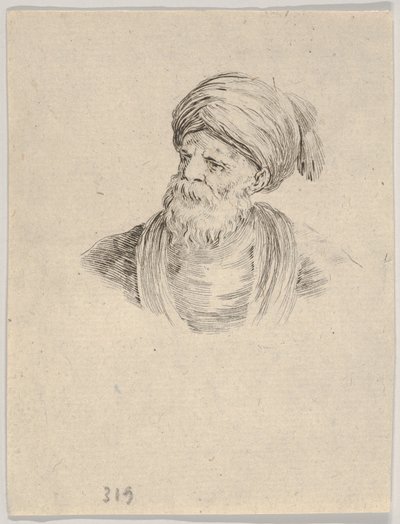 Plaat 12: buste van een oude Turkse man met een tulband, kijkend naar links, uit Diverse ..., 1650 door Stefano della Bella