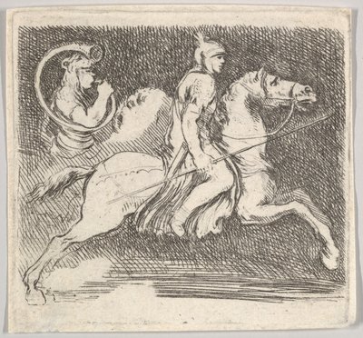 Soldaat in profiel galopperend naar rechts met een lans in zijn rechterhand, ca. 1646 door Stefano della Bella