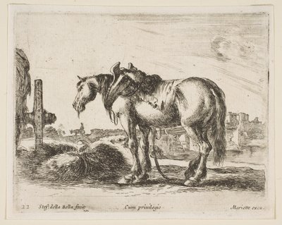 Plaat 22: trekpaard, uit Diverse dieren Diversi animali, ca. 1641 door Stefano della Bella