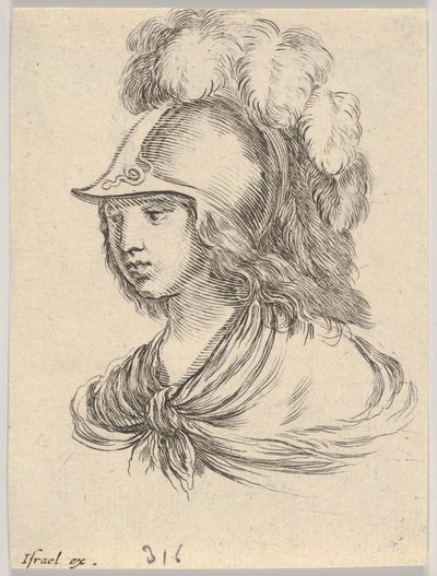 Buste van Minerva, met een helm met veren, kijkend naar links, 1650 door Stefano della Bella