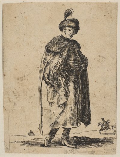 Poolse man met een snor, gekleed in een bontjas en een hoed met een veer door Stefano della Bella