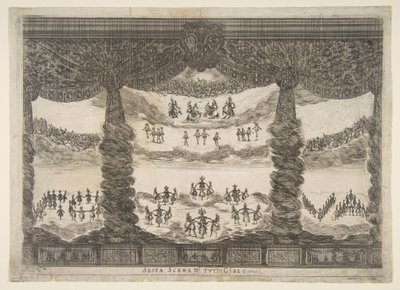 Zesde scène, de hemelen, uit Het huwelijk van de goden Le nozze degli Dei door Stefano della Bella