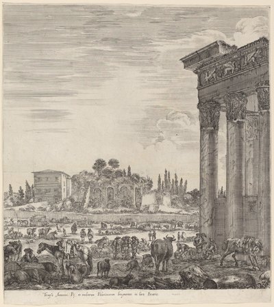 Tempel van Antoninus en het Campo Vaccino, 1656 door Stefano della Bella