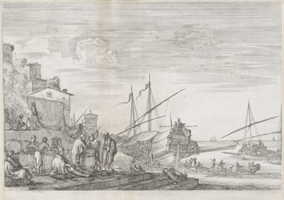 Twee galeischepen in de haven van Livorno door Stefano della Bella