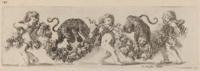 Twee luipaarden springen over een festoen ondersteund door kinderen, waarschijnlijk 1648 door Stefano della Bella
