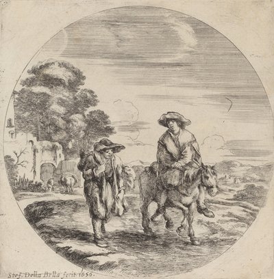 Twee boeren reizend in een landschap, 1656 door Stefano della Bella