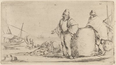 Twee Matrozen Staand bij een Grote Baal Goederen door Stefano della Bella