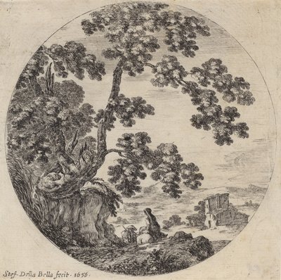 Twee Reizigers die langs een Oude Eik Lopen, 1656 door Stefano della Bella