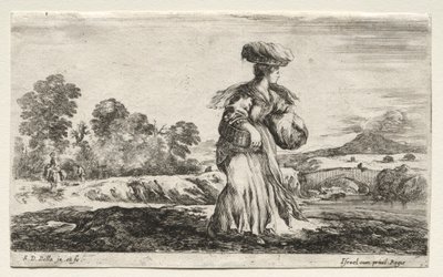 Verschillende Figuren en Landschappen: Boerin met een Mand op haar Hoofd door Stefano della Bella