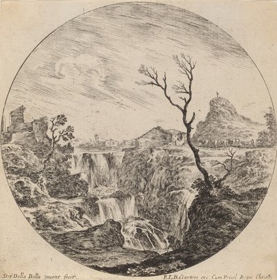 Waterval met drie niveaus, 1646 door Stefano della Bella