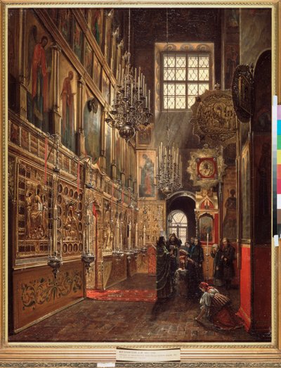 Een kerkdienst in de Kathedraal van de Aankondiging in het Kremlin van Moskou door Stepan Mikhailovich Shukhvostov