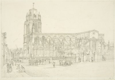 Zuidaanzicht van de St. Mary Redcliffe-kerk, ca. 1835 door Stephen C. Jones