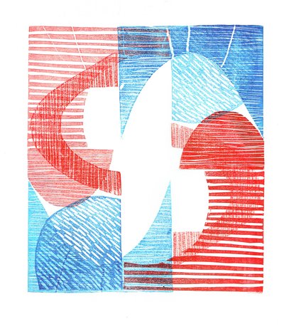 1961 III, 2016 (linoleumsnede op papier) door Stephen Dow