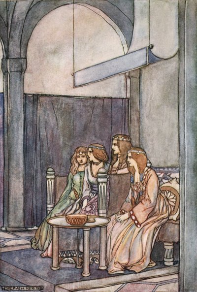Daar zaten de drie meisjes met de koningin, ca. 1910 door Stephen Reid