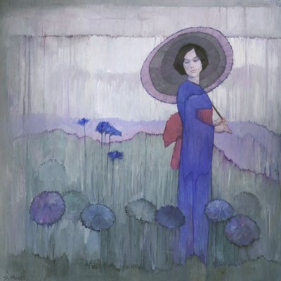 Blauwe kimono met lotusvelden door Steve Mitchell