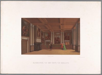 Gezicht op het interieur van de Raadkamer, in de Grafelijke Zalen door Stortenbeker and Heijligers