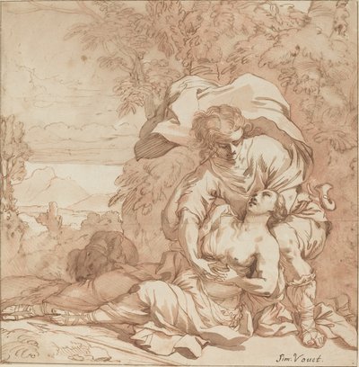 Procris en Cephalus (?) door Studio of Simon Vouet