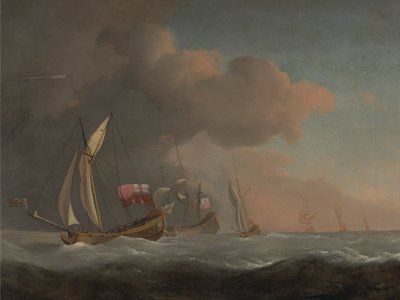 Engelse Koninklijke Jachten op Zee in een Sterke Wind, in Gezelschap van een Schip dat de Koninklijke Standaard Voert door Studio of Willem van de Velde the Younger